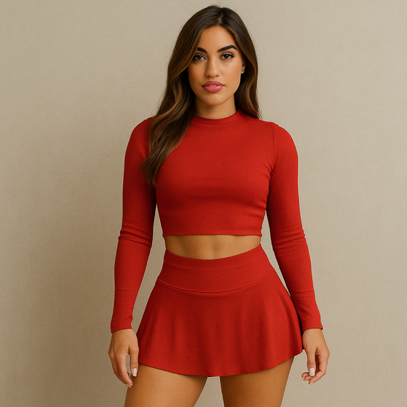 CONJUNTO CROP TOP + FALDA SHORT